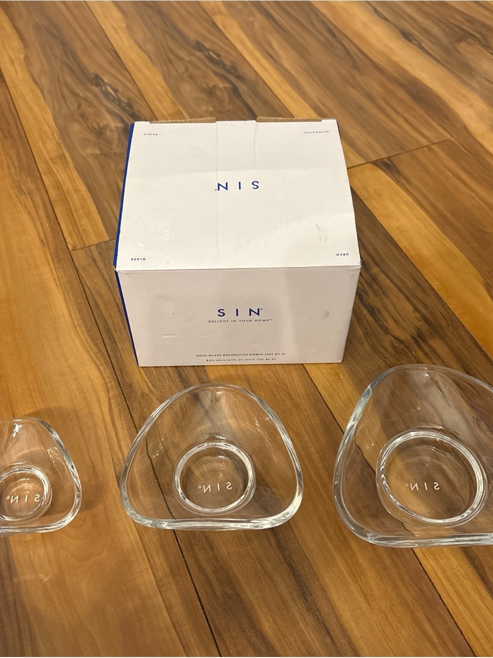 SIN Set of 3 Urch Clear Glass Decorative Bowls